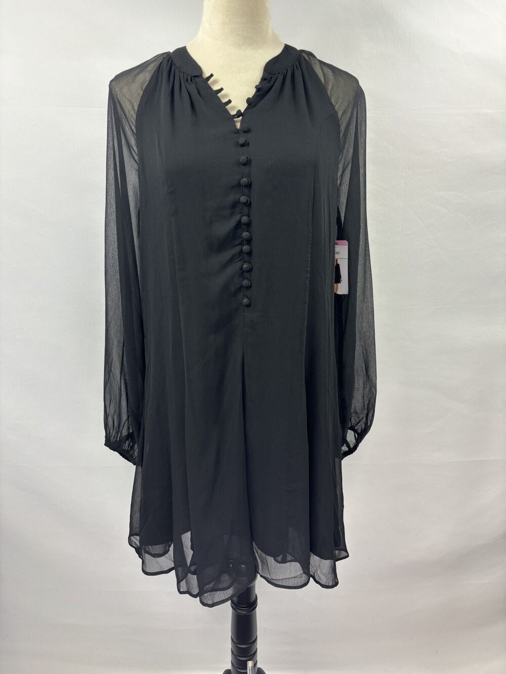 Joie Balloon Sleeve Mini Dress Caviar Black Size Small Sheer Tag Attached Layers